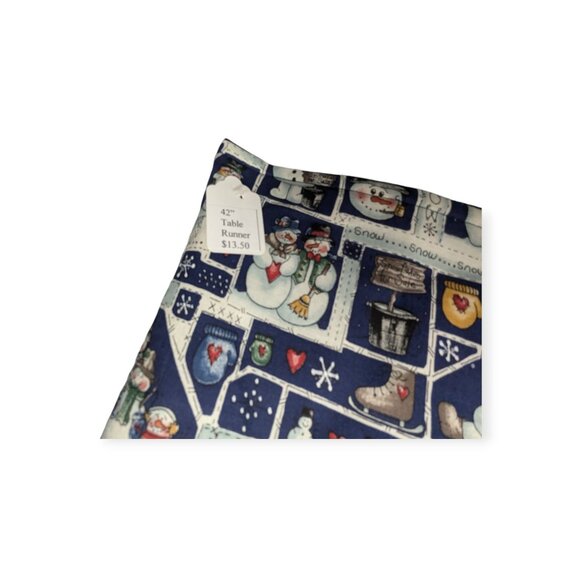 Handmade Snowman 42" Blue & White Table Runner Comes with Original Instructions - Picture 4 of 7